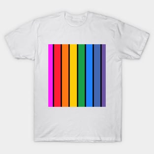 Bright rainbow and black stripes - vertical T-Shirt